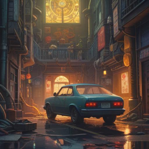 A thoughtful scene of a person contemplating car replacement, surrounded by subtle spiritual symbols, light rays illuminating the surroundings, a peaceful expression on their face, nature in the background, a hint of a new car in sight, reflecting personal growth and transformation, serene atmosphere, 4k