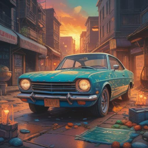 A serene and mystical illustration depicting a car with its license plate showing a significant birthday date, surrounded by ethereal symbols of spirituality, like chakras and zodiac signs, set against a tranquil landscape, soft lighting, harmonious color palette, inviting and reflective mood, 4k