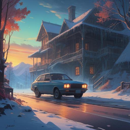 A profound spiritual illustration of a near-miss with a car, ethereal light surrounding the scene, a person standing frozen in time, a sense of urgency and realization, symbolic transformation, vibrant energy waves, contrasting dark and light elements, reflective ambiance, visual metaphor for survival and awakening, thought-provoking imagery, 4k