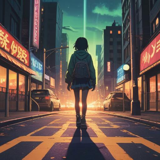 A person standing at a crosswalk, feeling a sudden chill, illuminated by a glowing aura, shadowy figures representing fear and caution surrounding them, a bright light symbolizing intuition, vibrant colors, dynamic composition, surreal atmosphere, capturing the moment of awareness, 4k