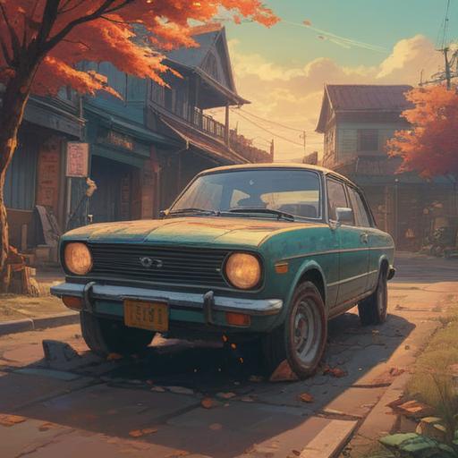 A mystical scene depicting a spiritually uplifting sign appearing after a car is damaged, ethereal light emanating from the car, surrounded by shimmering orbs of energy, a serene landscape in the background, symbolizing hope and renewal, warm color palette, calming atmosphere, 4k