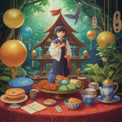 A whimsical and enchanting scene, various lucky items displayed on a beautifully decorated table, symbols of milestones in life, such as a graduation cap, wedding ring, and a golden key, surrounded by soft light, intricate patterns, bright colors, a sense of joyous celebration, magical atmosphere, inviting details, 4k