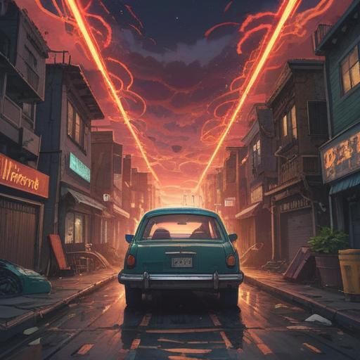 A surreal illustration depicting a spiritual interpretation of being rear-ended by a car, symbolic collision of fate and destiny, vivid imagery of energy waves emanating from the impact, ethereal background with a blend of light and shadow, a figure representing the soul amidst the chaos, emotional depth and reflection, mystical elements intertwined with reality, 4k