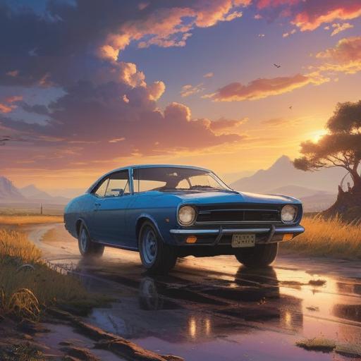 A mystical scene depicting a car with intricate scratches symbolizing spiritual signs, ethereal light illuminating the marks, surrounded by a serene landscape with soft flowing colors, subtle energy emanating from the scratches, nature in harmony, peaceful aura, symbolic representation of growth and transformation, 4k