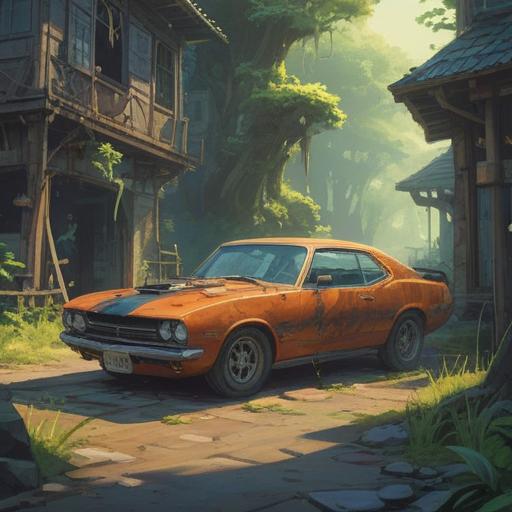 A spiritual interpretation of car scratches, symbolic representation of personal growth, elements of transformation and healing, a serene setting with ethereal light, nature intertwining with the vehicle, reflective surface showing emotions, intricate details of the scratches, vibrant colors representing energy flow, a sense of peace and understanding, 4k