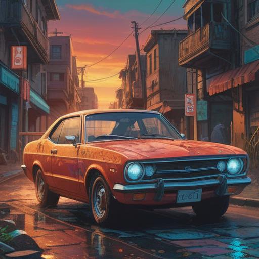 A spiritual illustration depicting a car with visible scratches, ethereal light surrounding the vehicle, symbolic representations of awareness and caution, mystical motifs intertwined with automotive elements, serene and introspective atmosphere, vibrant colors highlighting the scratches, thoughtful expressions on faces observing the car, 4k