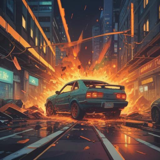 A spiritual interpretation of a car crash, abstract representation of energy and impact, ethereal light surrounding the collision, symbols of transformation and change, vibrant colors depicting chaos and calm, contemplative atmosphere, reflections of emotional release, mystical elements intertwined with reality, 4k