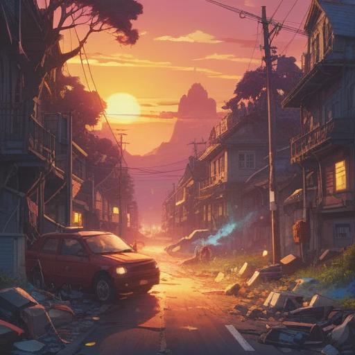 A serene and introspective landscape, a car accident scene depicted in a dreamlike manner, ethereal light illuminating the surroundings, symbolic representations of spiritual signs like feathers and butterflies, a calm figure meditating amidst the chaos, mystical aura, nature's resilience, 4k