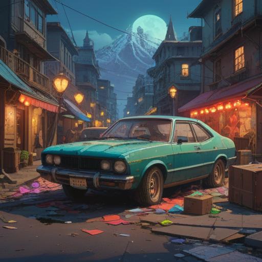 A vibrant, motivational scene depicting a lucky accessory after a car accident, a charming talisman glowing brightly, surrounded by a damaged car in the background, uplifting atmosphere, symbols of luck like four-leaf clovers and horseshoes, rays of sunlight breaking through the clouds, detailed textures, hopeful expression, 4k