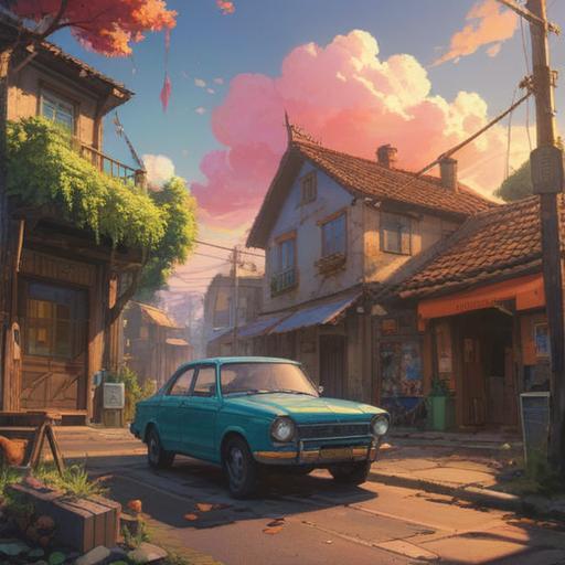 A scene depicting a person discovering a lucky charm after experiencing car trouble, vibrant and hopeful mood, the charm glowing gently in the sunlight, a car with a flat tire in the background, an expression of relief and joy on the person's face, nature surrounding the scene, symbolic elements of fortune and change, 4k