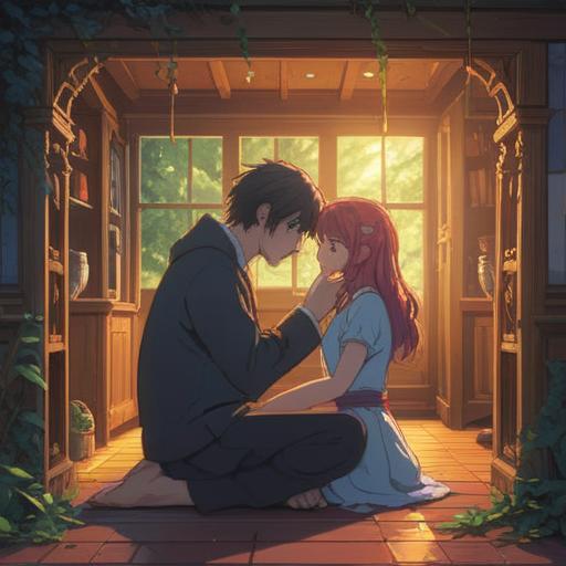 A serene scene of a person being comforted after receiving an apology, soft lighting, gentle expressions, warm embrace, tranquil environment, floral elements, mutual understanding, soothing colors, emotional connection, 4k