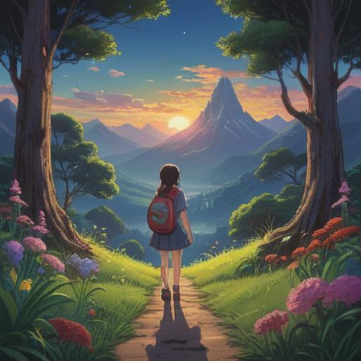 A serene and contemplative scene, an individual standing confidently amidst a vibrant landscape, radiant light illuminating their face, symbols of personal growth and enlightenment around them, nature reflecting harmony and balance, subtle aura suggesting higher consciousness, peaceful expression showing inner strength, 4k