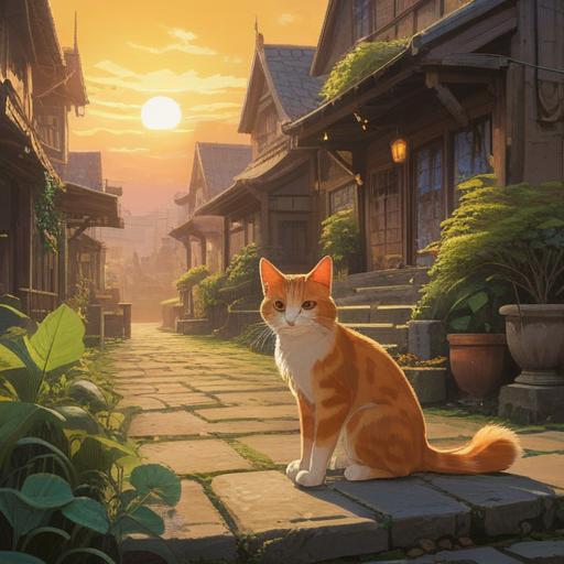 A serene encounter with a stray cat, illuminated by soft, golden light, symbols of spirituality in the background, gentle aura surrounding the cat, a peaceful garden setting, vibrant colors reflecting the connection, subtle hints of nature’s whispers, calming energy, 4k