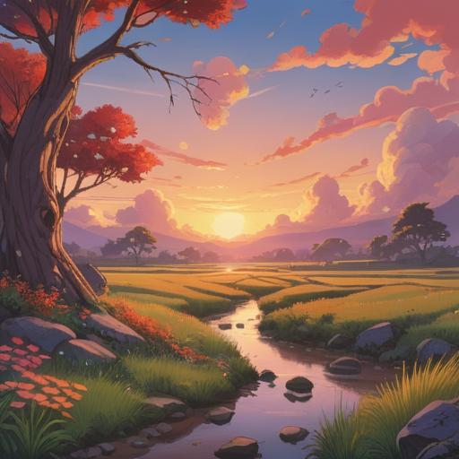 A serene landscape illustration, depicting a crossroads in nature, symbolic of choice and duality, vibrant hues of sunset, gentle breeze swaying the trees, hidden spiritual symbols in the environment, a sense of guidance and protection, ethereal light illuminating the scene, reflecting on the balance of loss and gain, 4k