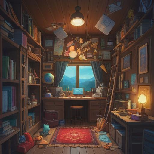 A thought-provoking illustration depicting a cluttered room filled with forgotten objects, each item emitting a faint glow representing spiritual energy, ethereal wisps of light floating around, a person looking contemplatively at the items, symbolism of emotional ties and spiritual lessons, warm earthy tones, inviting yet introspective atmosphere, 4k