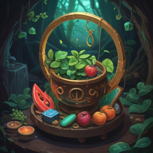 A magical still life arrangement of lucky items, vibrant colors, a glowing four-leaf clover, a shiny horseshoe, a small jade figurine, surrounded by symbols of hope and positivity, an inspiring atmosphere, delicate details, 4k