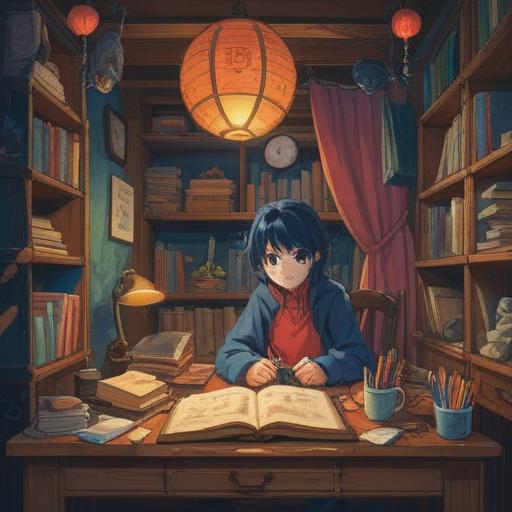 A collection of various illustrated objects representing organization and understanding, books stacked neatly, papers arranged in order, a cozy desk with a warm lamp, an open notebook with bullet points, a gentle light illuminating the scene, inviting atmosphere, attention to detail, 4k