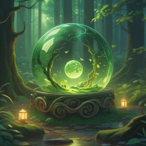 A vibrant green orb appearing in a serene natural setting, surrounded by ethereal light, representing spiritual guidance, soft bokeh effect in the background, tranquil atmosphere, symbolic representation of mindfulness and intuition, nature-inspired elements, 4k
