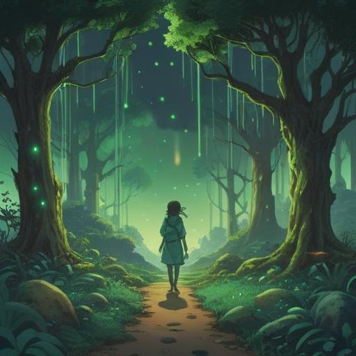 A serene and mystical illustration depicting green dots symbolizing spiritual meaning, ethereal energy radiating from the dots, harmonious nature elements surrounding them, light filtering through the leaves, gentle flow of energy, a tranquil atmosphere, representing growth and healing, lush greenery in the background, serene expressions on peaceful faces, 4k