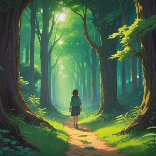 A serene scene depicting a person reflecting calmly after seeing green lines, surrounded by nature, gentle sunlight filtering through trees, a peaceful stream nearby, deep breaths, meditative posture, harmonious atmosphere, emotional balance, tranquil setting, 4k