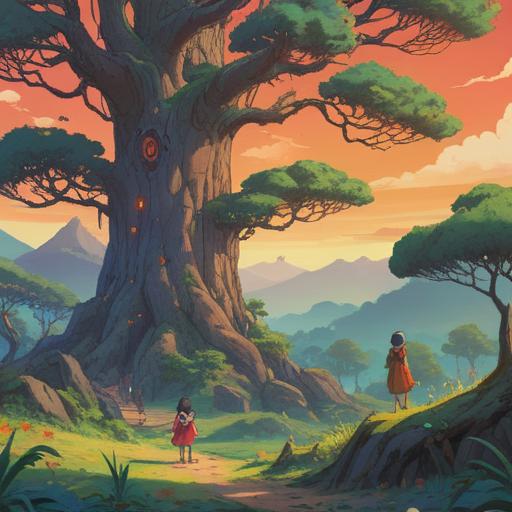 A serene landscape depicting a harmonious gathering of diverse individuals sharing ideas, surrounded by nature, a large tree symbolizing knowledge and growth, sunlight filtering through the leaves, peaceful collaboration, warm and inviting atmosphere, emphasis on connection and understanding, 4k, vibrant colors