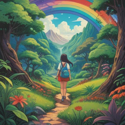 A vibrant illustration featuring rainbow-colored lines intertwining in a serene landscape, symbolizing spiritual guidance and positive signs, lush greenery and soft hills in the background, ethereal glow surrounding the lines, peaceful ambiance, harmonious color palette, 4k
