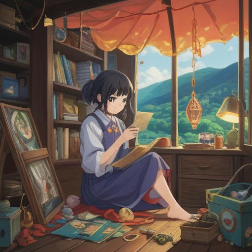 A serene scene depicting a person peacefully disposing of old photographs, surrounded by a gentle breeze, a collection of recommended lucky items like a four-leaf clover, a horseshoe, and a lucky penny scattered nearby, soft sunlight filtering through the trees, a feeling of renewal and hope, 4k