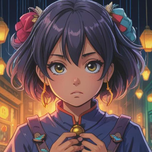 A creative illustration depicting a person feeling insecure about their appearance in a photo, wearing a unique lucky jewelry piece that sparkles, showcasing vibrant colors, surrounded by a soft glow, contrasting with their worried expression, symbolizing good fortune and confidence, detailed background of a photo booth setting, warm and inviting atmosphere, 4k