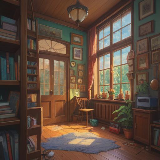 A heartfelt illustration depicting the emotional essence of leaving home, a cozy room filled with cherished memories, warm light streaming through the window, personal belongings like photographs and books scattered around, a sense of nostalgia and longing, soft textures, inviting atmosphere, subtle hints of growth and change, meaningful objects symbolizing home, 4k