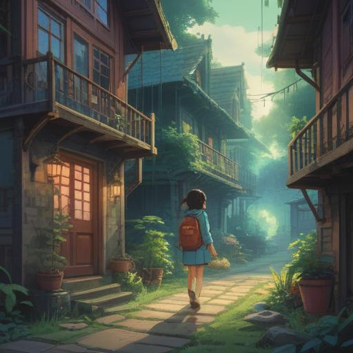 A mystical illustration of a person returning to their childhood home, surrounded by ethereal light, the aura of past memories, visual representation of emotional and spiritual turmoil, a blend of warmth and heaviness in the atmosphere, elements symbolizing healing and introspection, a dreamlike landscape, 4k