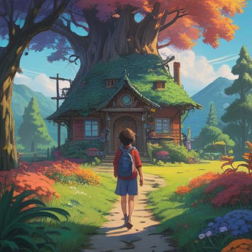 A serene and calming illustration of a person standing at a crossroads, surrounded by nature, a gentle path leading home, symbolic elements representing spirituality like doves and glowing light, signs of comfort and nostalgia in the background, vibrant and harmonious colors, peaceful atmosphere, 4k