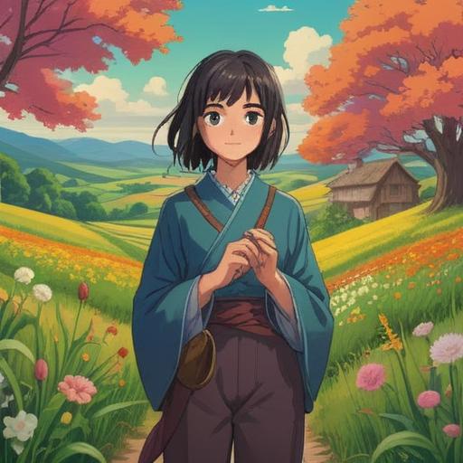 A vibrant illustration depicting a person standing in a serene countryside setting, surrounded by lush green fields and blooming flowers, holding a lucky charm, a sense of relief washing over their face, warm sunlight casting soft shadows, inviting and peaceful atmosphere, symbolizing the desire to return home and the joy of freedom, 4k