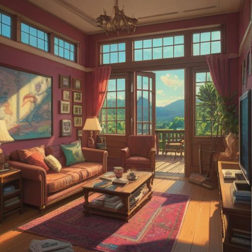 A serene home setting during a decluttering process, soft sunlight filtering through the window, various family heirlooms and memories being sorted, a feeling of nostalgia and reflection in the air, subtle spiritual symbols appearing in the background, an ethereal presence guiding the decluttering, a sense of renewal and clarity, harmonious energy flow, 4k