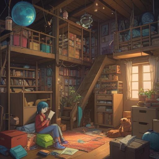 A serene scene depicting a family home, cluttered with items ready to be sorted, a person contemplating while surrounded by boxes, warm sunlight streaming through a window, a sense of calm and determination in the air, motivational quotes on the walls, organized chaos, emotional connection to the past, 4k