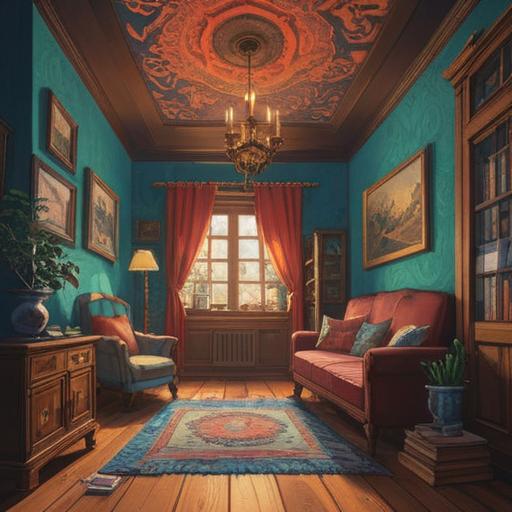 A cozy family home interior, subtle tension in the air, symbolic spiritual signs appearing, unusual shadows and reflections, a person feeling uneasy, warm lighting contrasting with cold emotions, elements of nature indoors, tranquil yet unsettling atmosphere, detailed rooms showcasing personal belongings, 4k