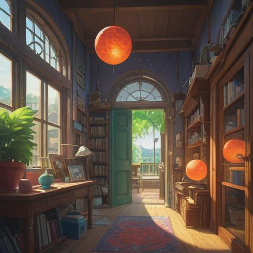 A serene and cluttered family home, sunlight filtering through dusty windows, a sense of peace amidst chaos, ethereal glowing orbs representing spiritual presence, soft shadows, a warm and inviting atmosphere, hints of nostalgia, quiet reflection, 4k