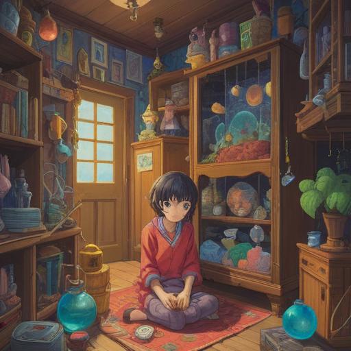 A whimsical illustration of a character contemplating their escape from a family visit, featuring an array of quirky