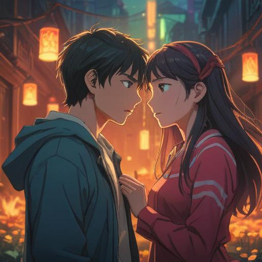 A serene moment of two individuals gazing at each other, subtle glows surrounding them, symbols of love and connection appearing softly in the background, vibrant colors representing deep emotions, ethereal light illuminating their expressions, hints of nature reflecting spiritual signs, dreamlike atmosphere, meaningful gestures, 4k