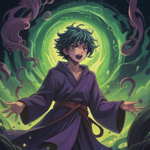 A spiritual illustration depicting the feeling of jealousy, a shadowy figure representing envy, surrounded by swirling green and purple energies, a heart-shaped aura reflecting inner turmoil, contrasting elements of light and darkness, ethereal landscapes, introspective mood, vibrant colors, 4k