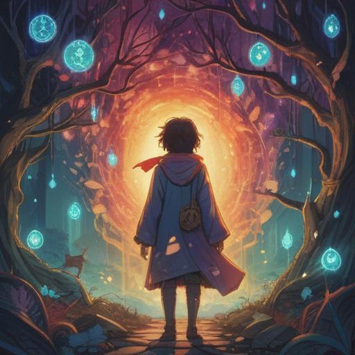 A mystical illustration of a person reflecting on their past failures, surrounded by ethereal lights, symbolic elements representing growth and transformation, serene expression, nature backdrop with blooming flowers, soft pastel colors, uplifting atmosphere, spiritual awakening, 4k