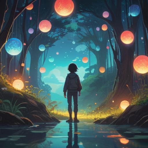 A serene illustration depicting a person in a peaceful landscape, surrounded by floating luminescent orbs symbolizing freedom, soft light filtering through the trees, a subtle smile on their face, embodying a sense of release and enlightenment, soft color palette, tranquil atmosphere, 4k