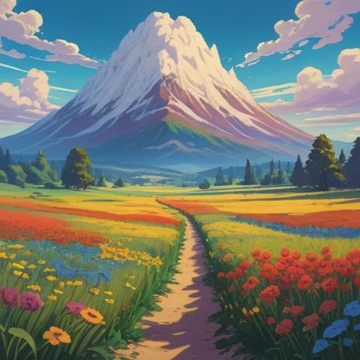 A serene landscape representing new horizons after letting go, a vast open field under a bright blue sky, distant mountains symbolizing future possibilities, gentle breeze creating a sense of freedom, soft sunlight illuminating the scene, peaceful and hopeful atmosphere, vibrant colors depicting growth and renewal, 4k