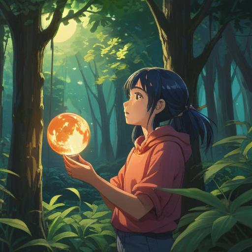 A serene moment of a person discovering a lucky charm, sunlight streaming through the trees, symbolizing liberation from attachments, a gentle breeze rustling the leaves, vibrant colors reflecting hope and new beginnings, a sense of tranquility and freedom, 4k