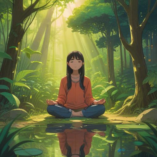 A serene scene depicting self-reflection and spiritual growth, a person meditating peacefully in a lush garden, soft rays of sunlight filtering through leaves, symbols of good signs like butterflies and blooming flowers, a tranquil lake in the background, harmonious colors, calm atmosphere, intricate details that evoke a sense of inner peace, 4k
