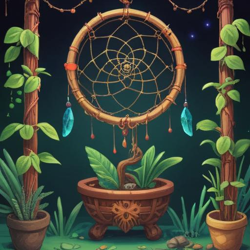 A serene still life featuring various lucky objects, jade plant symbolizing growth, colorful crystals radiating positive energy, a dream catcher representing protection, a small fountain for tranquility, surrounded by soft, natural light, harmonious arrangement, peaceful ambiance, 4k