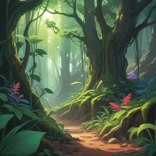 A serene nature scene depicting a young plant breaking through the soil, vibrant green leaves unfurling, sunlight filtering through the trees, a gentle breeze rustling the leaves, symbolizing growth and positivity, harmonious colors, peaceful atmosphere, 4k