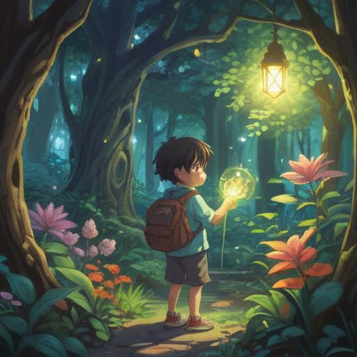 A heartwarming scene of a child holding a glowing crystal, surrounded by a serene garden, soft sunlight filtering through trees, peaceful expression on the child's face, symbols of spirituality in the air, ethereal glow, vibrant flowers, enchanting atmosphere, 4k