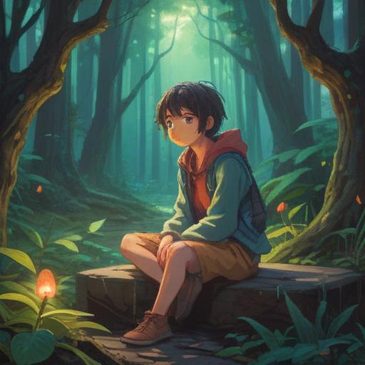 A serene and introspective illustration, a person sitting quietly in a forest, surrounded by ethereal light, symbols of self-discovery represented by floating orbs, a path leading toward a luminous horizon, gentle reflections on a water surface, nature's embrace, emphasizing peace and spiritual awakening, vibrant greens and soft blues, harmonious atmosphere, 4k