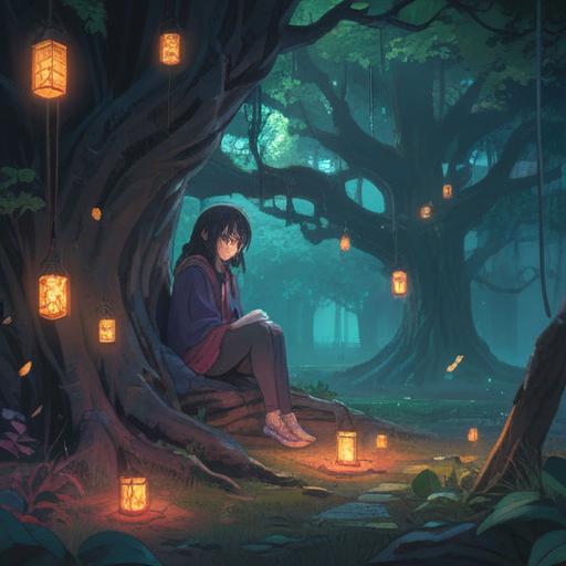 A serene and introspective scene, a person sitting peacefully under a tree, surrounded by soft, ethereal lights, symbols of intuition and awareness floating around, a gentle breeze rustling leaves, a feeling of calm and reflection, spiritual guidance represented by glowing orbs, warm color palette, 4k