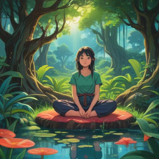 A serene landscape depicting personal growth, a radiant light symbolizing inner strength, lush greenery representing abundance, a peaceful figure meditating, surrounded by glowing orbs symbolizing spiritual energy, uplifting atmosphere, harmonious color palette, inspiring and ethereal ambiance, 4k